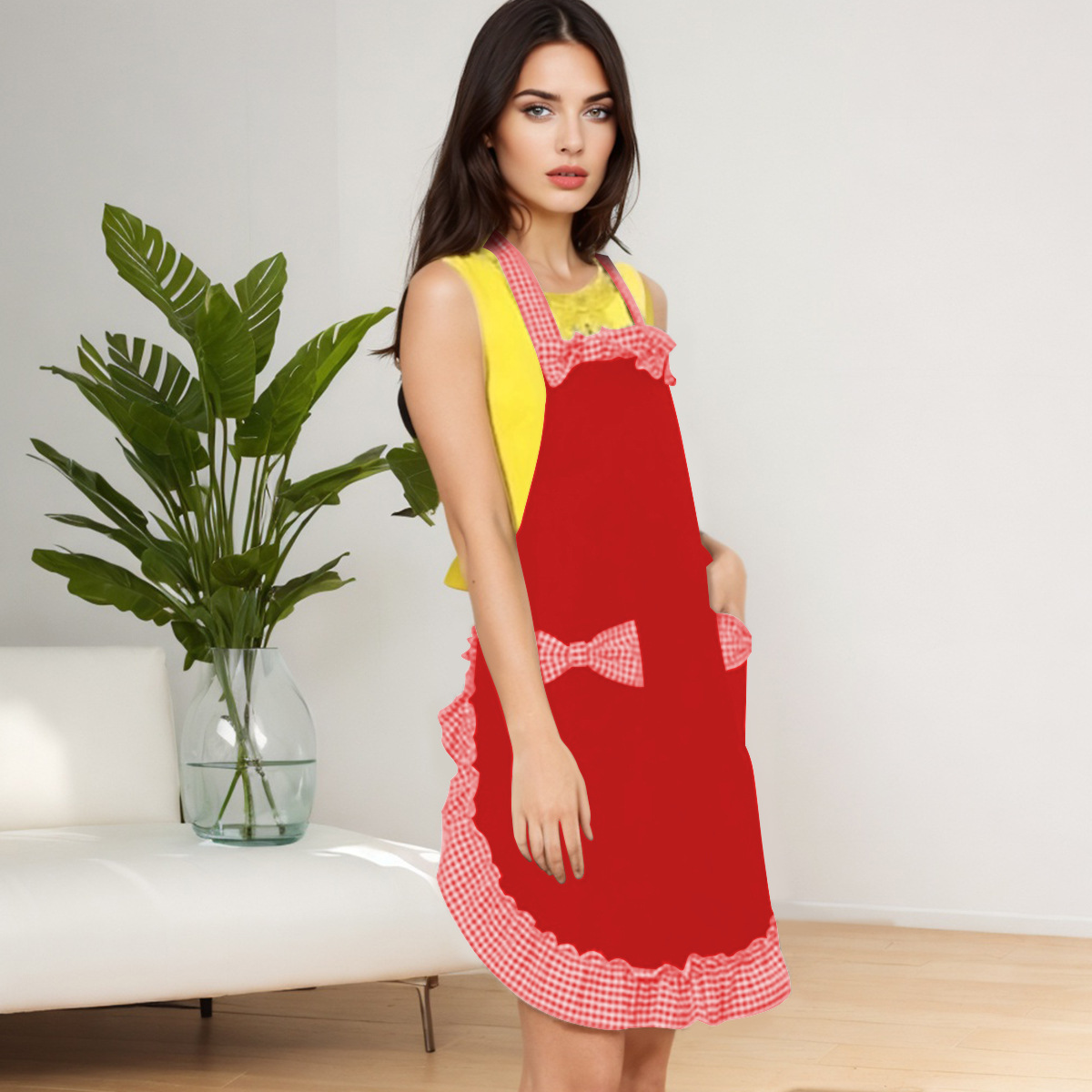 Lolita Apron With Lace And Pockets, Adjustable Neck Strap_voghion.com