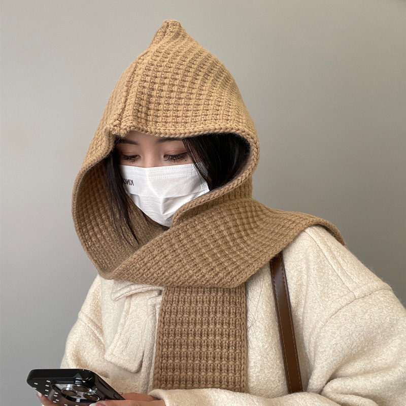 新款巴拉克拉法帽女秋冬围巾连体针织帽韩版时尚街头毛线帽显脸小|undefined