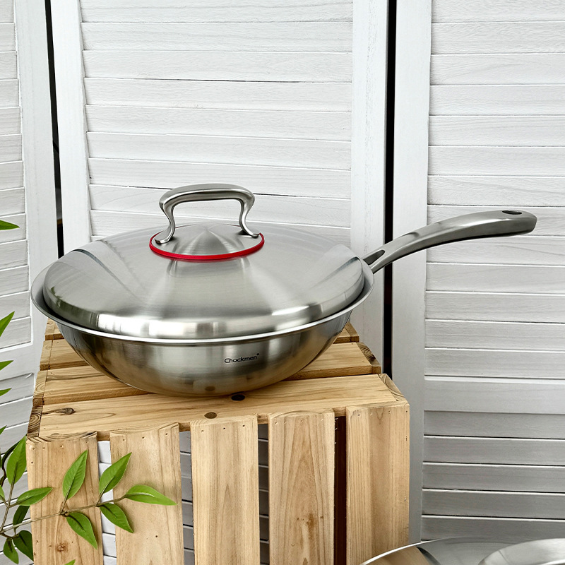 Chockmen Zhuo Deming 18 / 10 olla de acero inoxidable casera cubierta de acero de fondo grueso de tres capas de acero estofado olla de frita