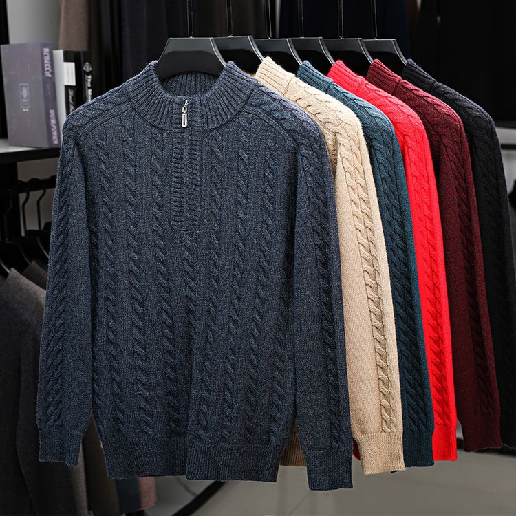 Suéter de Punto con Media Cremallera para Hombre de Acrílico y Poliéster, Cálido y Elástico, para Otoño e Invierno
