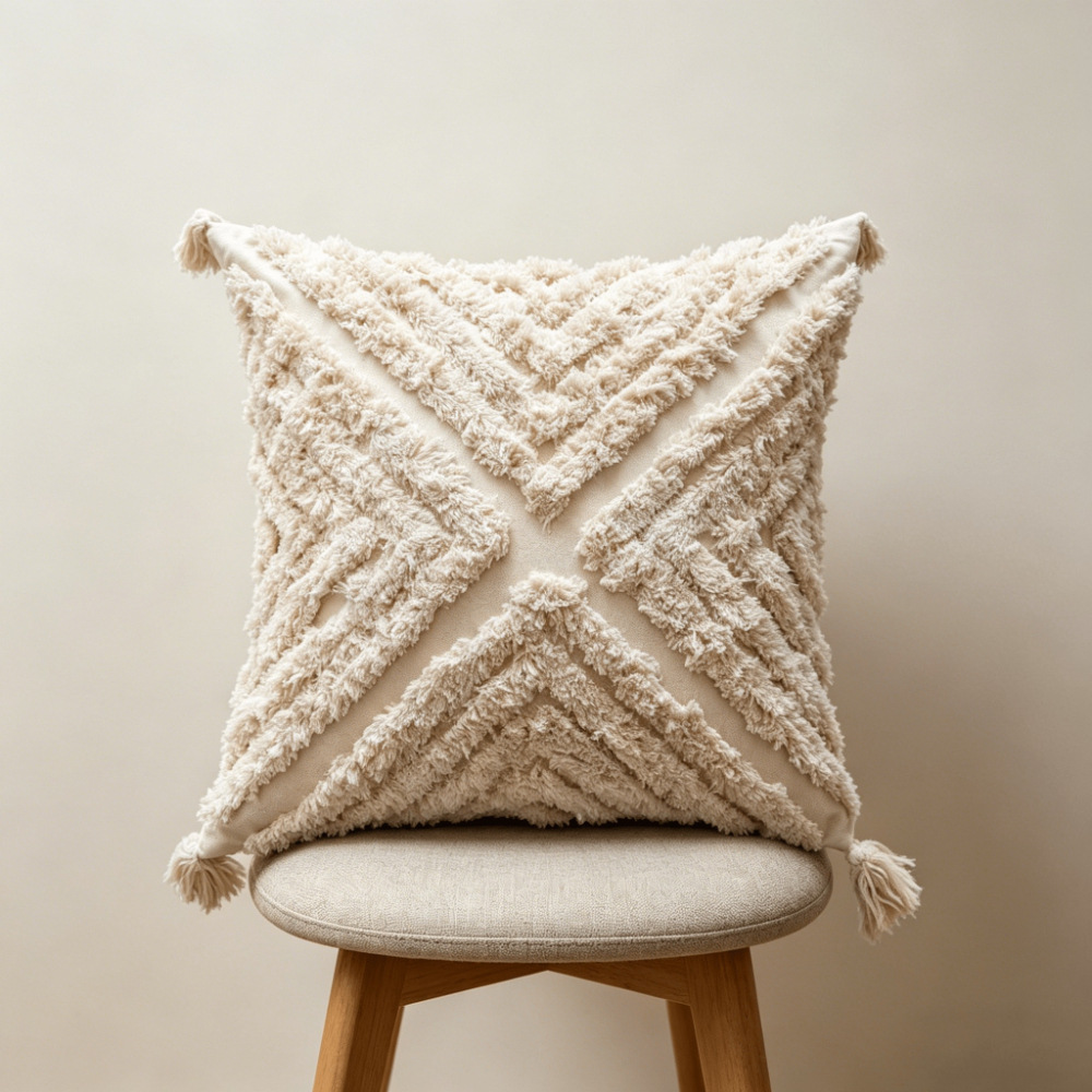 Cream lienzo bordado funda de almohada estilo nórdico ligero lujo cojín de sofá geométrico decoración de hoteles residencial funda de almohada