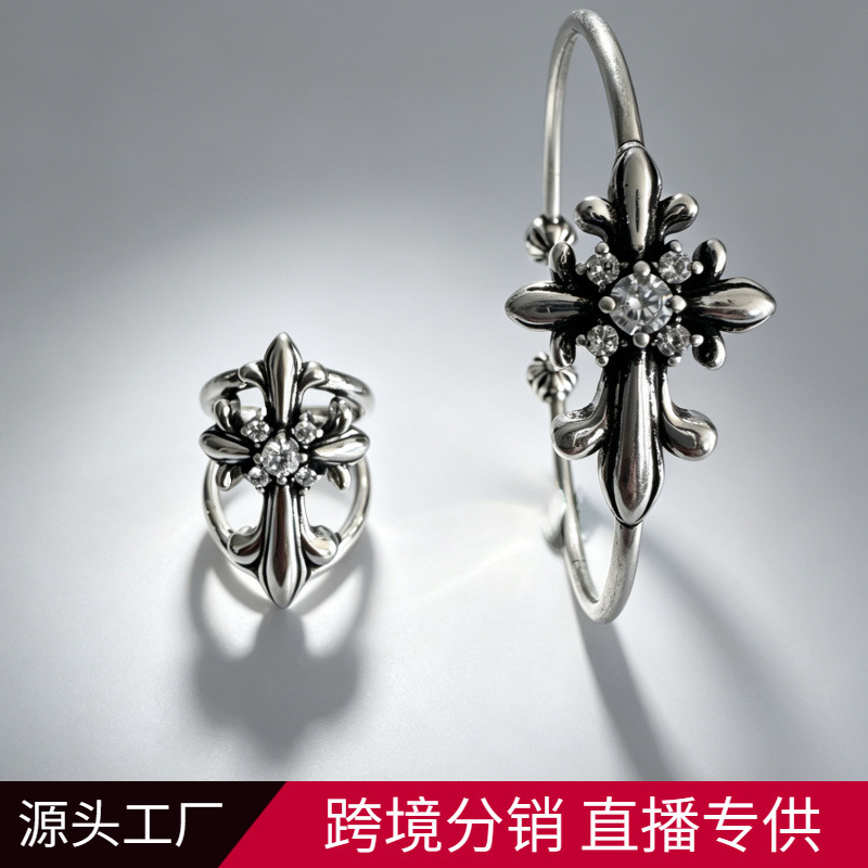 925 Silver Bracelet with a Niche High-End Vintage Style, Heavy Craftsmanship, Diamond-Encrusted Open Ring, Fashionable Personalized Hand Jewelry