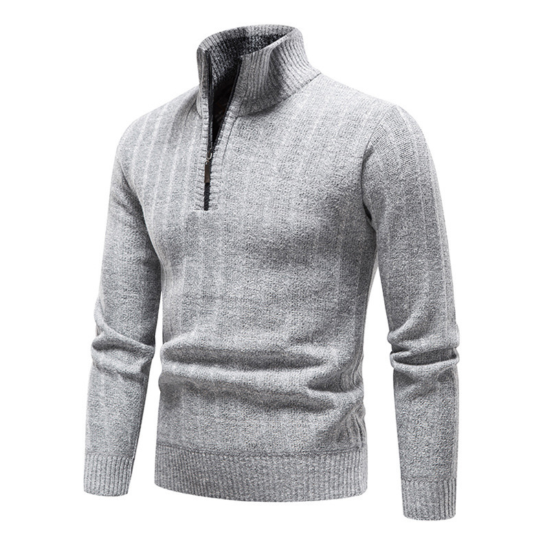 Men's solid color simple new pullover stand collar plus fleece jacket_voghion.com