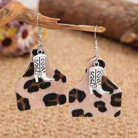 独立站外贸西部牛仔酒瓶型豹纹毛面耳环欧美夸张合金靴子耳坠批发