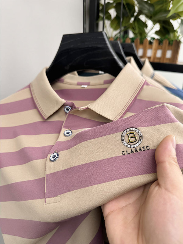 海外越境夏新作メンズ半袖Tシャツラペルストライプルーズ半袖中年ポロシャツ人気トレンド|undefined