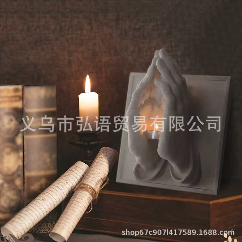 跨境创意万圣节装饰祈祷手烛台双手合十家居墙壁装饰挂件节日氛围|undefined