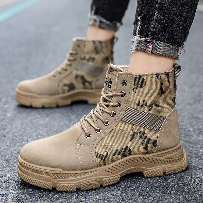 Cross-Border New Men's Shoes, Retro Camouflage Men's Boots, Fashionable, Comfortable, Breathable Casual Shoes, Workwear Men's Boots