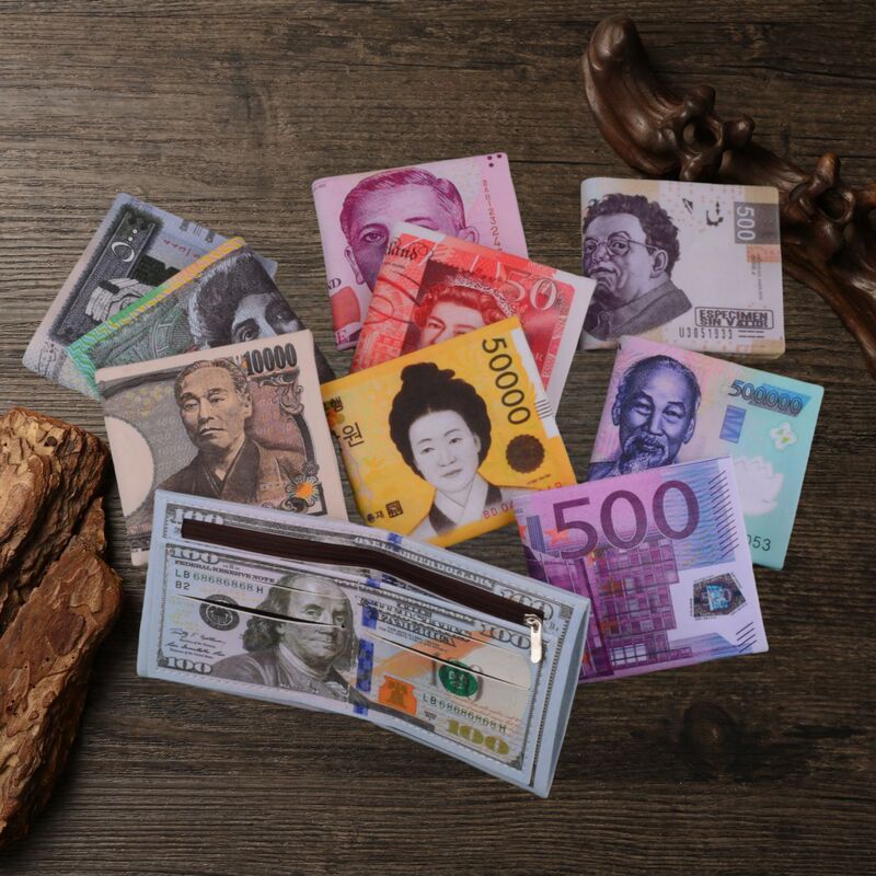 Wallet Men's Creative Short Printed Pattern Countries US and Europe Money Pattern Wallet Neutral Card Bag in stock