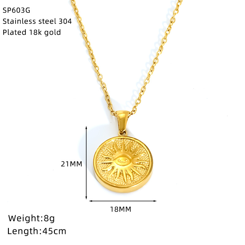 12g Weight 18K Gold Plated Plating Material Wholesale Jewelry IG Style Retro Sun Star Moon 304 Stainless Steel 18K Gold Plated Pendant Necklace Cable Chain