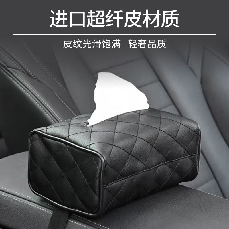Bolsa de toallas de cuero universal, caja de extracción de papel para respaldo del asiento del automóvil, caja de toallas de protector solar para automóvil, extracción de toallas de papel para automóvil