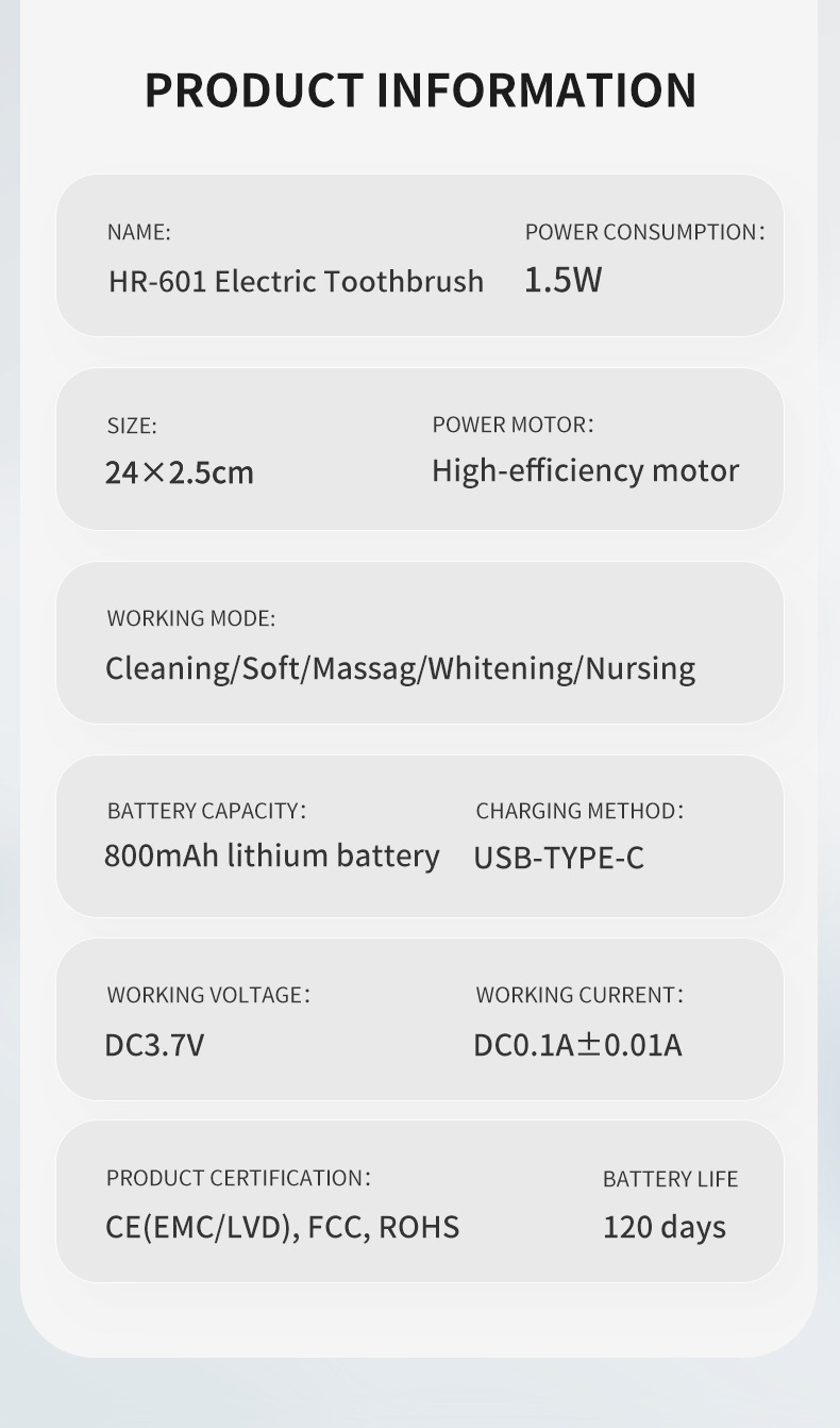 Brosse à dents électrique pour adultes – 5 modes, 30 000 à 39 999 vibrations/min, poils ultra-doux, autonomie de plus de 50 jours, chargement USB_voghion.com