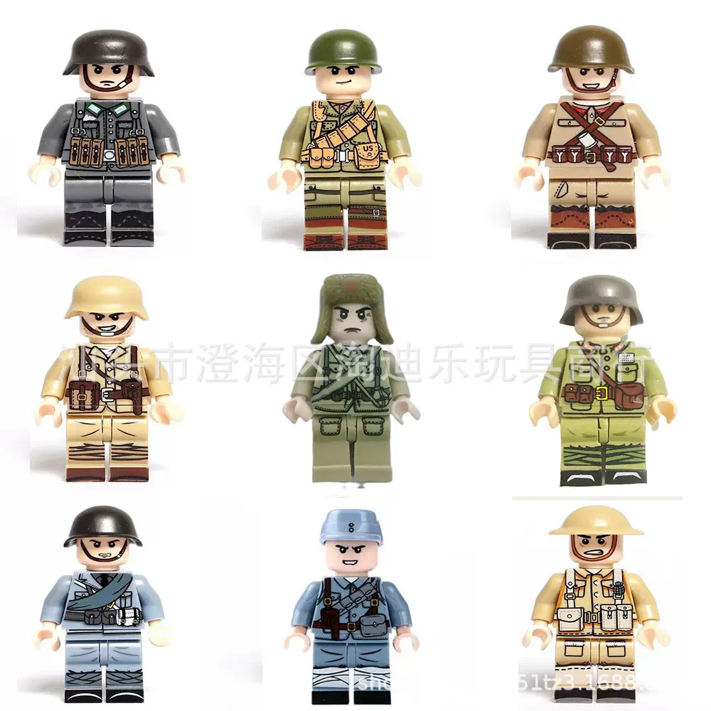 跨境热销二战人仔积木公仔第三方军事兵人小颗粒积木人偶配件人仔