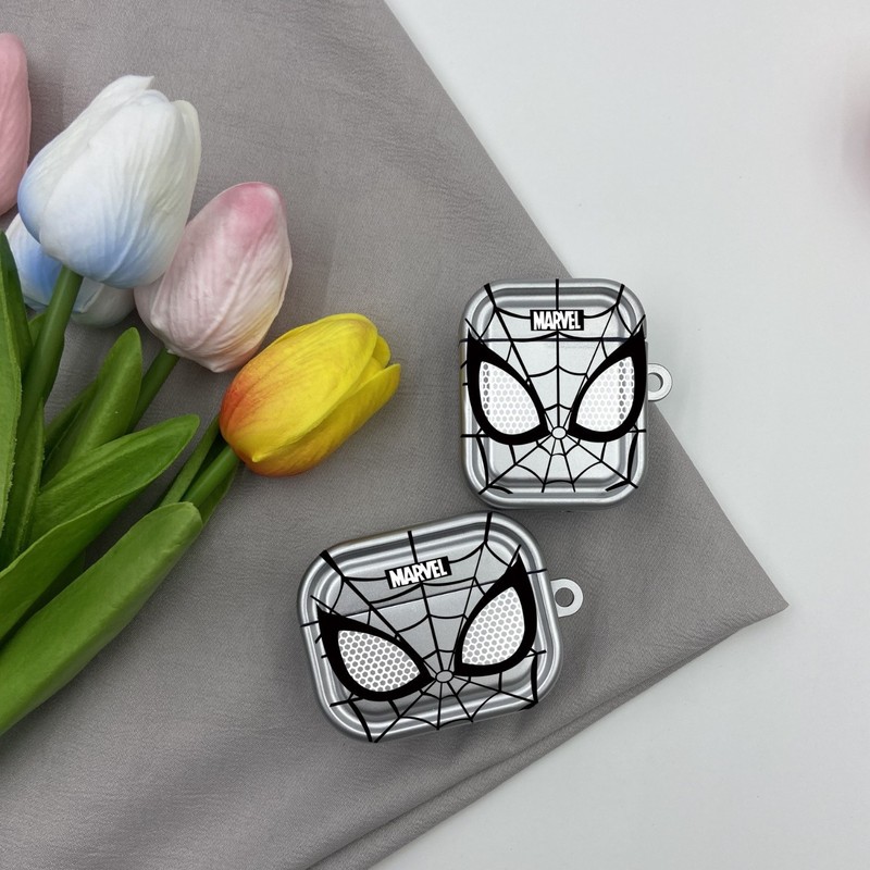 Apple ワイヤレス Bluetooth ヘッドセット電気メッキシルバースパイダーマン airpods アニメ漫画かわいい保護ケースカバーに適しています|undefined