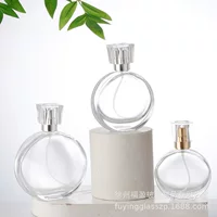 Оптовая продажа прозрачная стеклянная бутылка духов 30ml50ml винт парфюмерная бутылка распылитель пустая бутылка плоская круглая бутылка