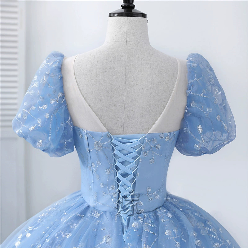 Blue wedding dress for photo sessions for princess with bow, fitted
