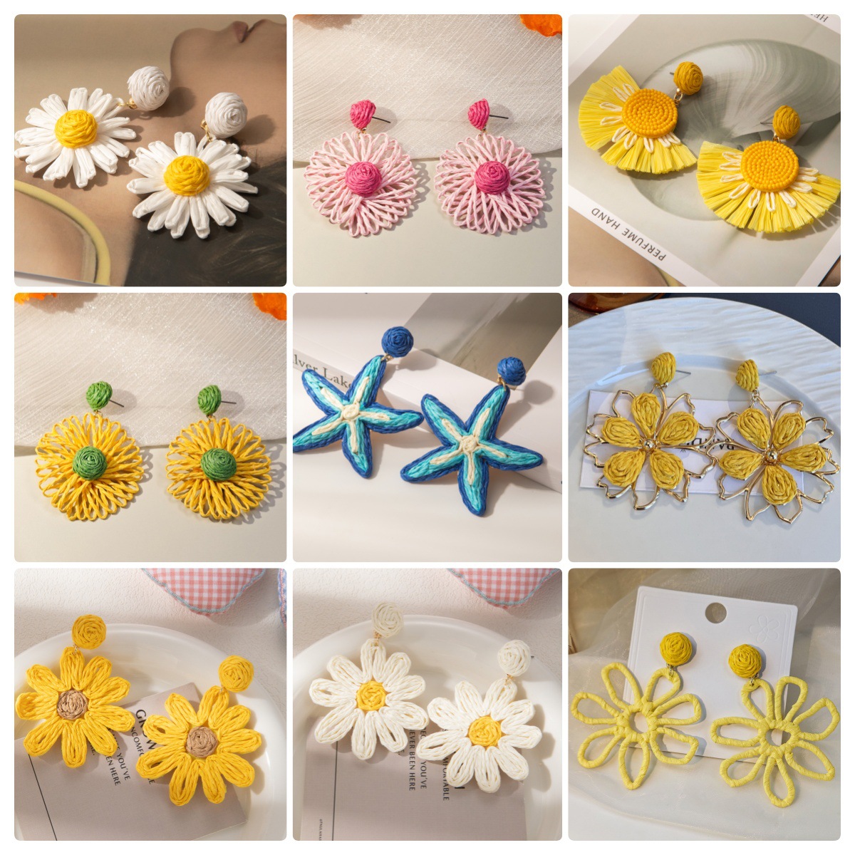 Vacation Style Seaside Flower Earrings, Raffia Popular High-End Accessible Luxury Salt Starfish Niche Elegant Earrings