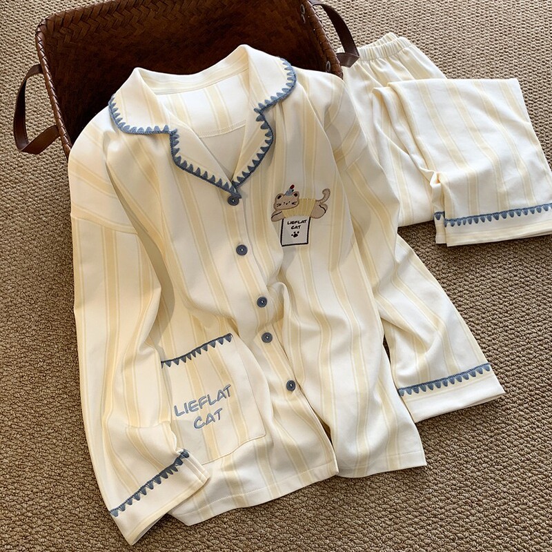 2026 New Cartoon Kitten Long-Sleeved Pajamas for Women Spring and Summer Pure Cotton Sweet and Cool Feeling Super Soft Home Wear Set 2026 New Cartoon Kitten Long-Sleeved Pajamas for Women Spring and Summer Pure Cotton Sweet and Cool Feeling Super Soft Home Wear Set
