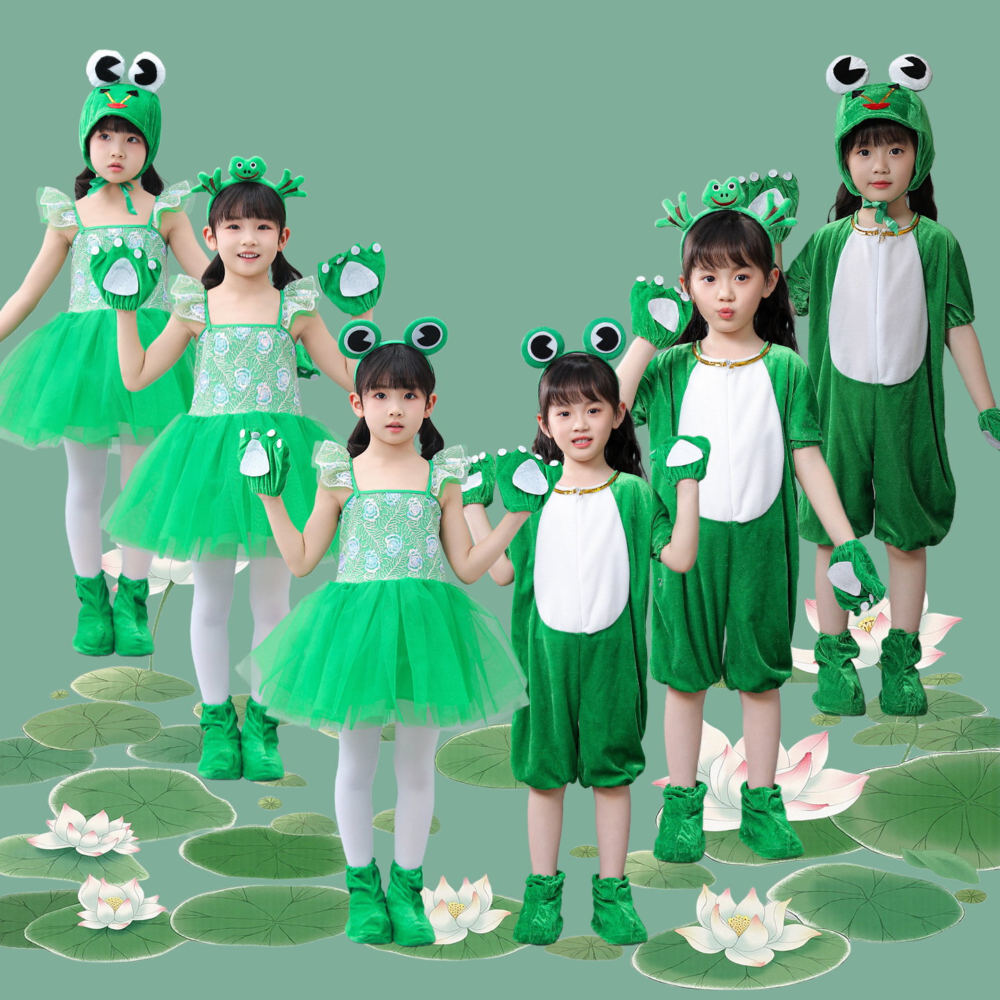 Children's Frog Costumes, Animal Costumes, Tadpole Looking for Mom, Little Jumping Frog Costumes, Little Frog Dance Costumes