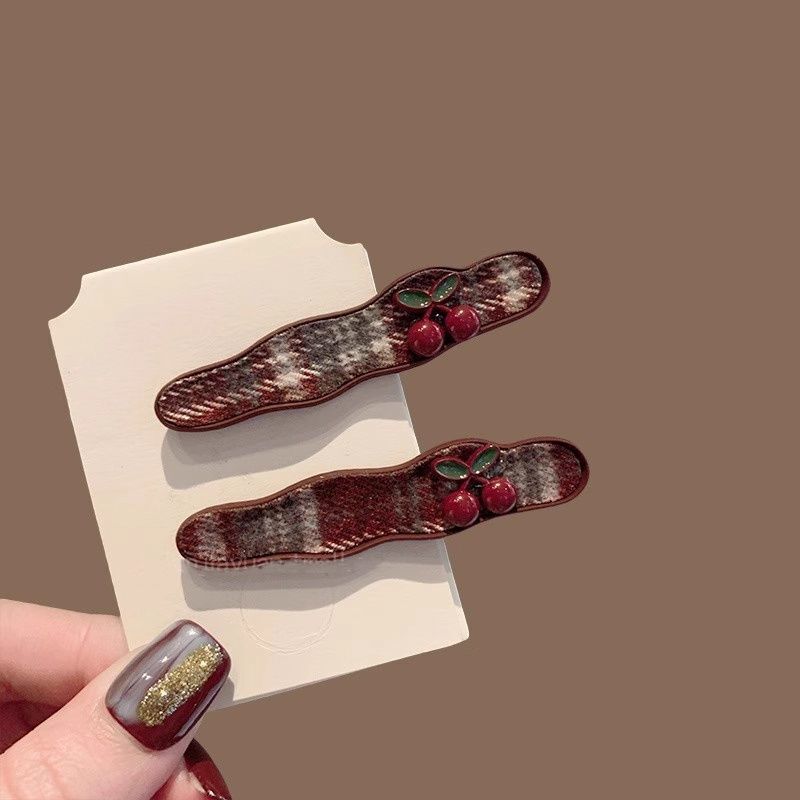 Unique Plaid Cherry Hair Clip in Red, Sweet and Versatile, Stylish Girl's Hairpin for Side Hair Unique Plaid Cherry Hair Clip in Red, Sweet and Versatile, Stylish Girl's Hairpin for Side Hair