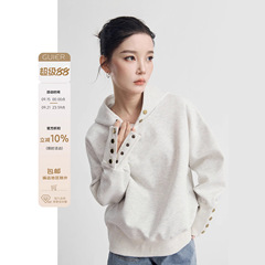 「GUIER」宽松连帽卫衣女秋2025新款设计感小众排扣百搭休闲上衣