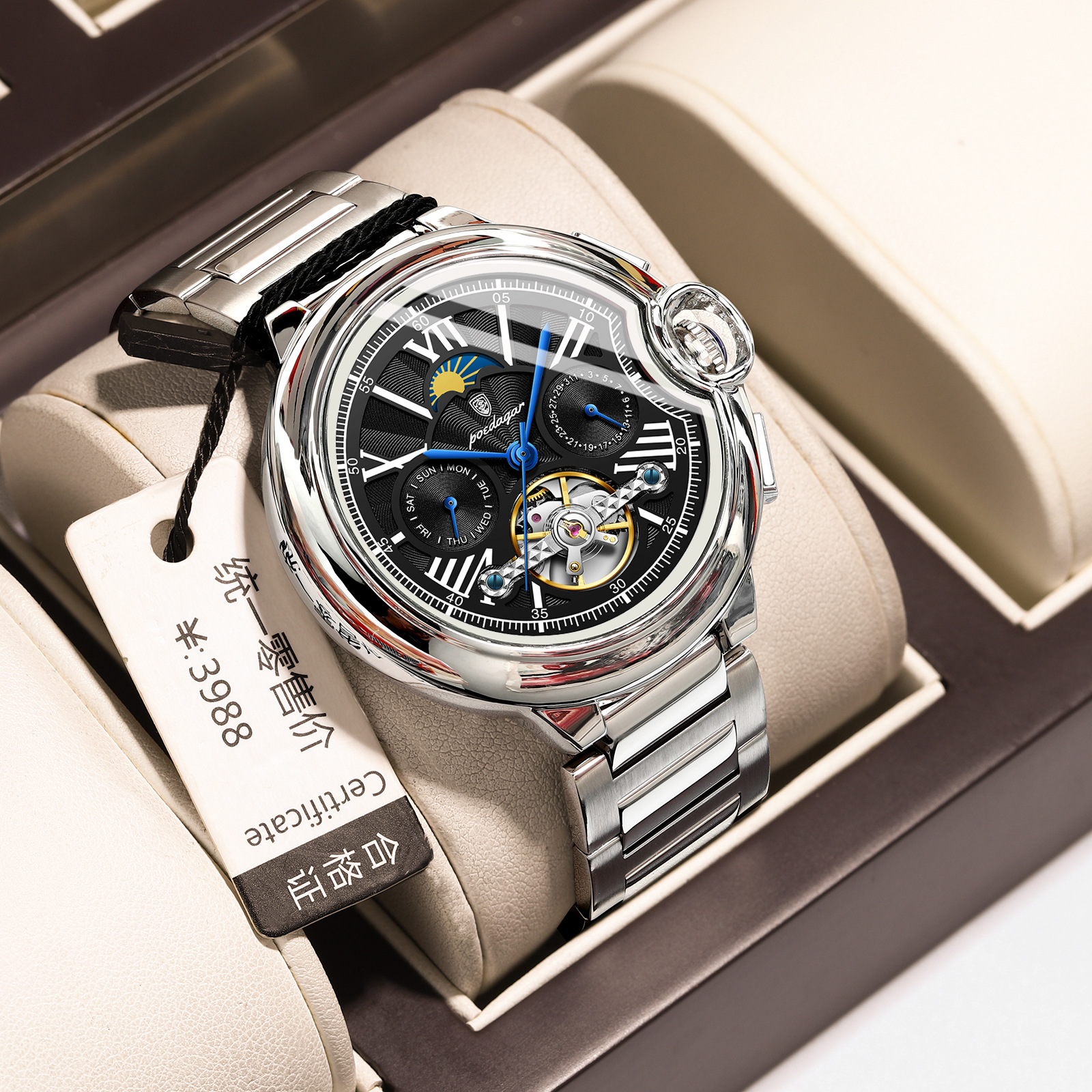 Nuevo reloj mecánico de la marca suiza, reloj de tendencia impermeable multifuncional para hombre, transmisión en vivo, estilo explosivo de comercio exterior, entrega de una pieza