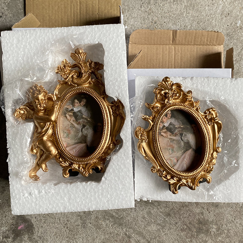 European-Style Golden Angel Resin Photo Frame Living Room Decorative Picture Frame European-Style Sofa Background Wall Combination Resin Photo Frame
