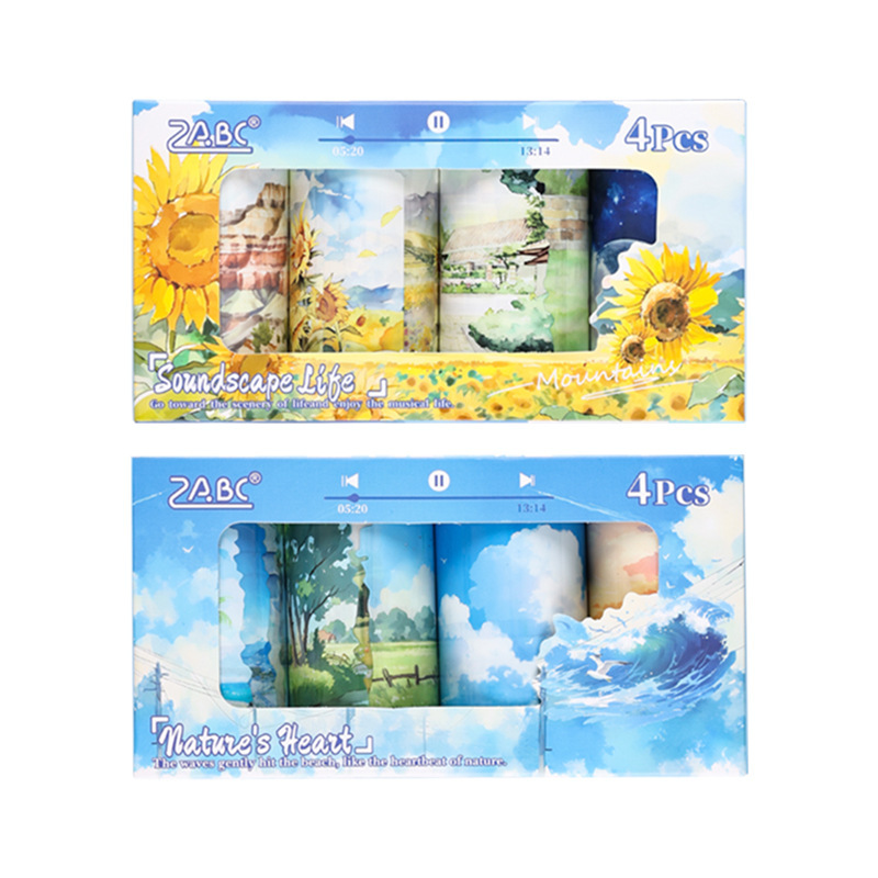 Ritmo lento transparente impermeable pet cinta adhesiva caja diy diario diario pegatinas paisaje pastoral transfronterizo pegatinas paisajísticas