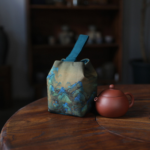 Erya ancient painting handmade thickened storage travel bag tea can teacup tea set cloth bag teapot cloth bag