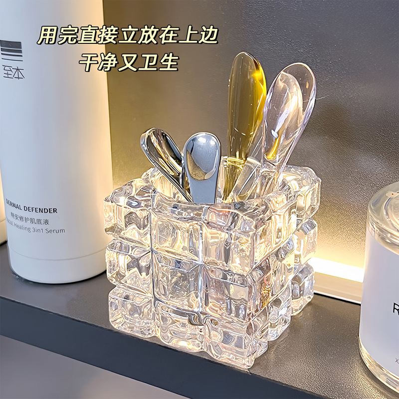 面膜勺子固定器面霜挖取勺柜桌面玻璃镜化妆护肤眼霜挑棒刷收纳盒|undefined