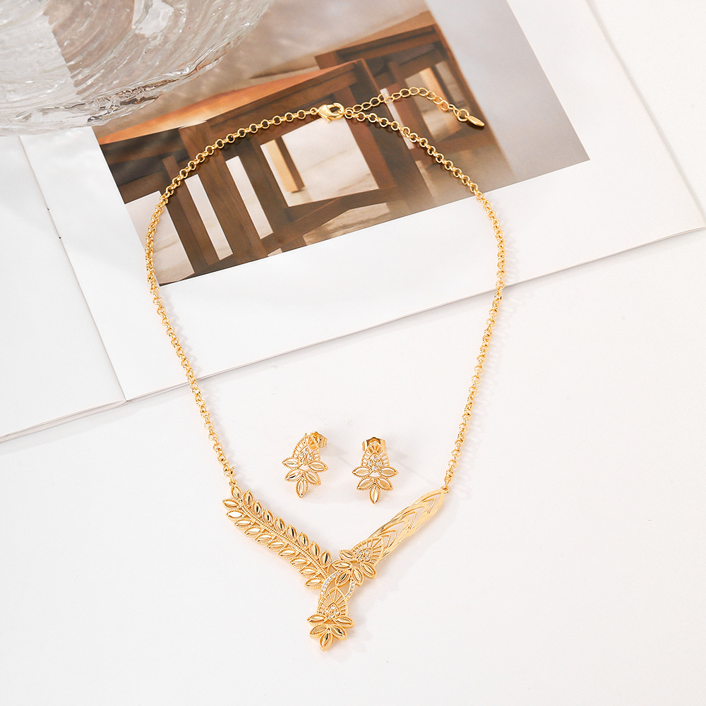 Explosiones transfronterizas opciones de bronce de piedra pendientes collar conjunto de joyas de mujer pendientes collar dos piezas conjunto de joyas exquisitas
