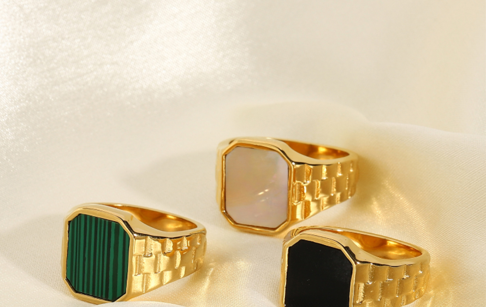 Fashion Stainless Steel Green Malachite White Shell Rectangular Ring display picture 14