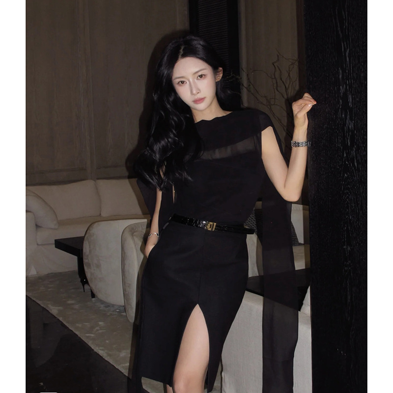 In-Stock Sexy Light Luxury Long Flutter Sleeve Slimming Slightly Sheer Top Summer Elegant Versatile Loose Petite Tank Top