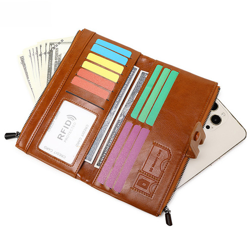 Wallet for Women  New RFID Anti-Magnetic Money Clip Vintage Oil Wax Leather Handbag Multi-functional Long Wallet for Ladies