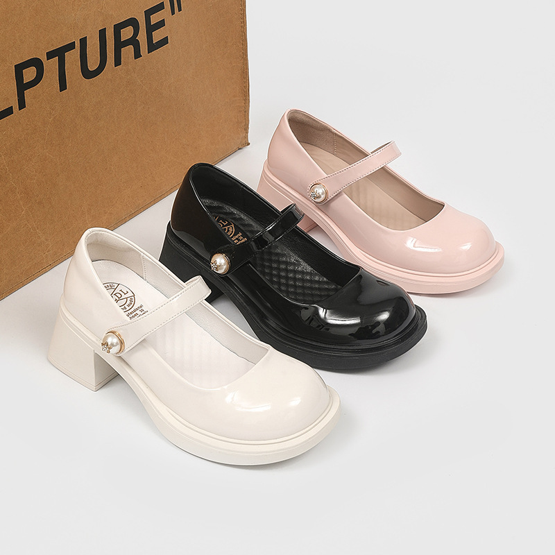 Beautiful Foot Power French Chunky Heel Mary Jane Shoes for Women 2023 New College Style Small Leather Shoes Sweet Shallow Mouth Single Shoes