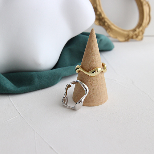 Cold style ins trend S925 sterling silver ring INS minimalist irregular wave pattern glossy women's ring open ring