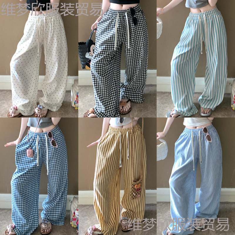 Women's Petite Summer 2025 Thin Loose Wide-Leg Pants with Double Pockets and Drawstring, Korean Style, Suitable for Wearing Outside Women's Petite Summer 2025 Thin Loose Wide-Leg Pants with Double Pockets and Drawstring, Korean Style, Suitable for Wearing Outside