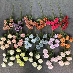 Simulated High-Branch 6-Head Small Round Rose Sweetheart Rose Artificial Fake Silk Bouquet Wedding Flower Ornaments Plastic Flowers