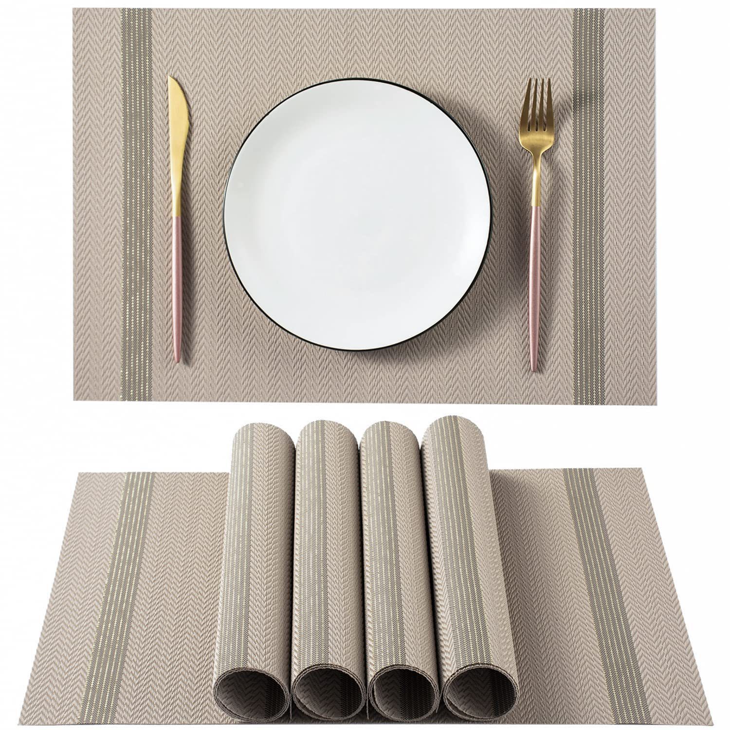 Borde de oro rayado PVC Western placemat luz creativa estera de mesa de lujo simple todo partido estera de mesa hogar caja de regalo mantel