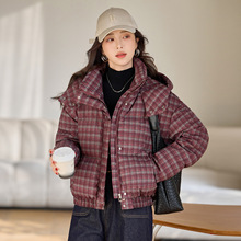 复古格子棉衣连帽保暖面包服女2025冬季新款宽松棉服外套 LK685