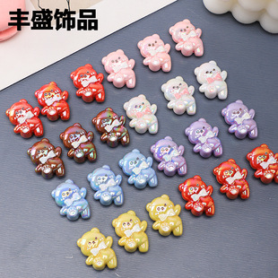 Cute Cartoon Bow Tie Bear Uv Electroplated Kick-Leg Bear Vertical Hole Acrylic Beads DIY Phone Chain Accessory Bead Pen