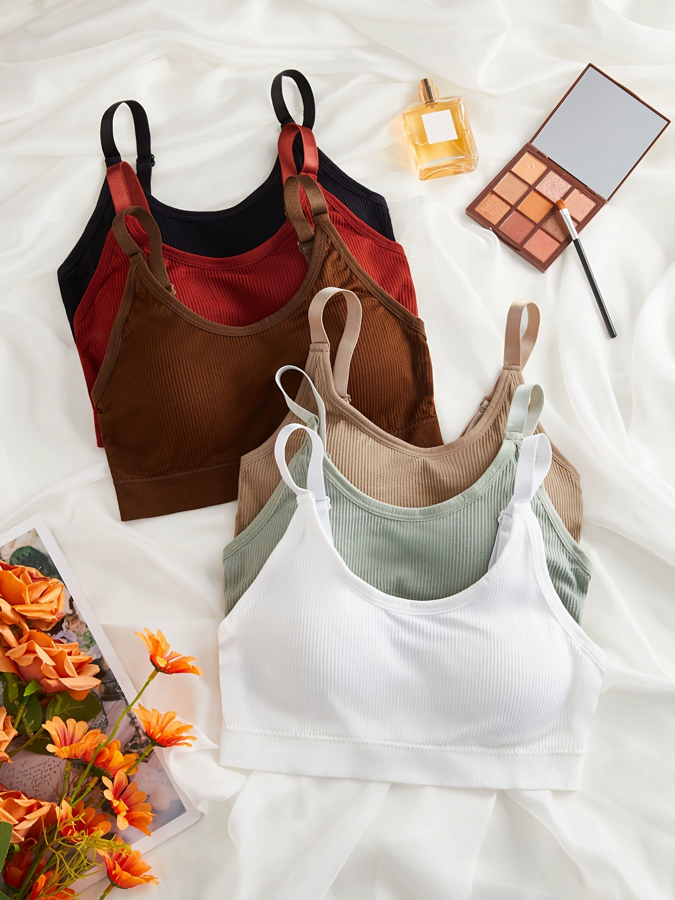 Бюстгальтер на каждый день Черный Белый Вино Красный Земляной цвет Коричневый Бюстгальтер
