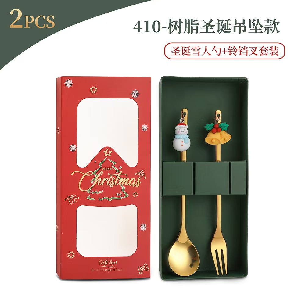 Cuchilleras de acero inoxidable transfronterizas muñecas de Navidad cucharas y tenedores juegos de regalo de café cucharas de postre horquilla de fruta pastel image 53