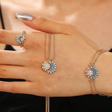 跨境欧美个性复古设计感日月同辉叠戴女镶钻太阳月亮开口戒指指环