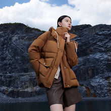 休闲连帽短款羽绒服女绣花撞色帽绳扣设计25冬季新款羽绒外套现货