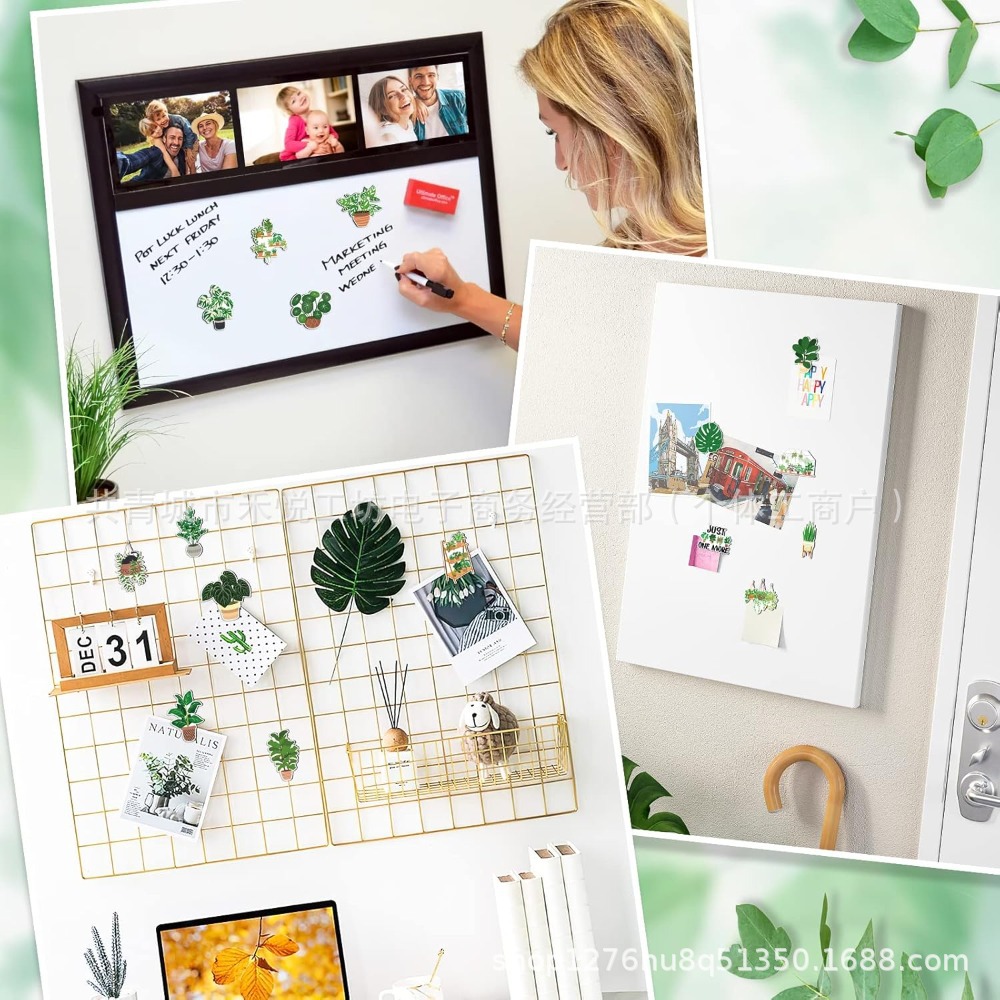 Plantas verdes acrílicas pegatinas de refrigerador tortuga bambú plantas tropicales en maceta pegatinas magnéticas decoración del hogar pizarra pegatinas magnéticas