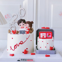 创意520情人节蛋糕装饰插牌软胶男孩女孩生日派对甜品台布置插件