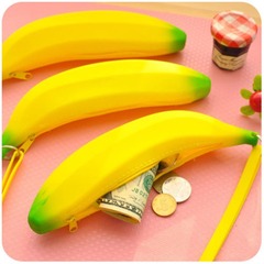 Soft Silicone Pen Pouch, Banana Zero Wallet, 3D Creative Student Banana-Shaped Stationery Bag