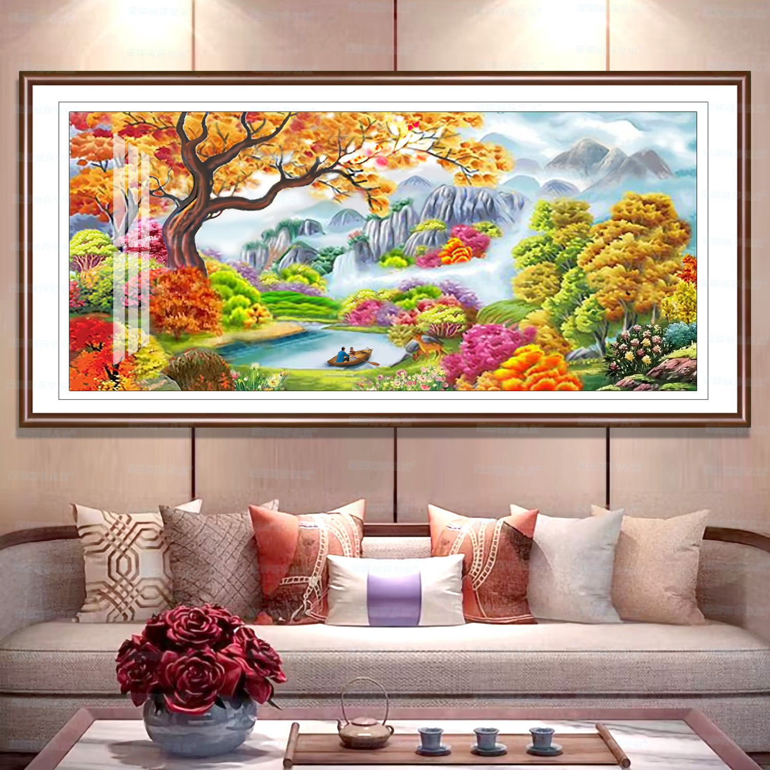 Monalisa real Cruz paraíso nueva versión gran paisaje moderno pintura hecha a mano bordado hilo