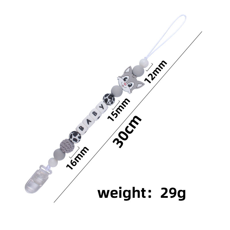 DIY creativo bebé suministros de dibujos animados de silicona Fox gato mordedor calmante bebé nombre chupete cadena molar anti-perdida cadena
