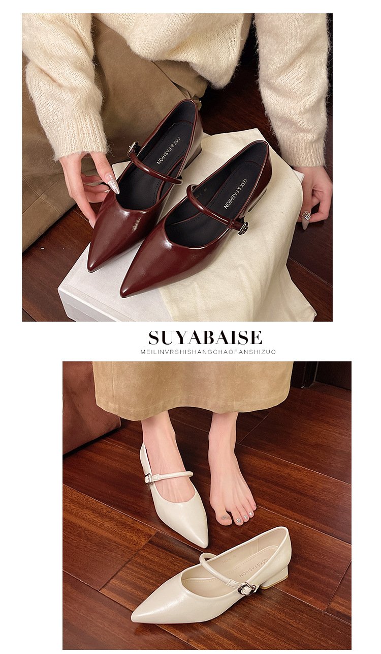 Damen Mary Jane Schuhe Mit Blockabsatz Rote Spitzschuhe_voghion.com